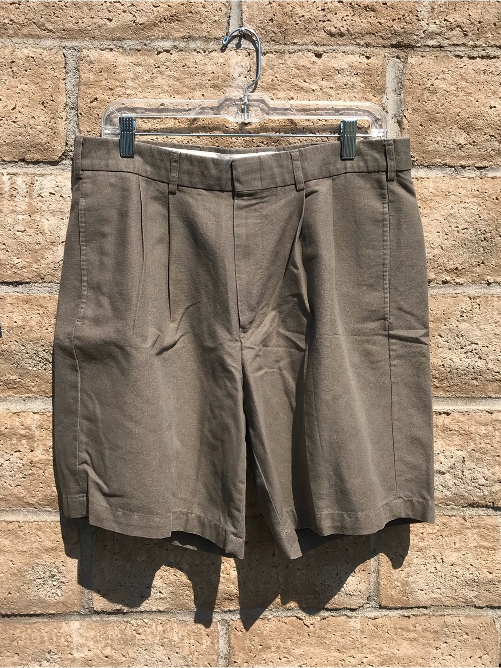 Vintage L.L. Bean Men's Pleated Linen Cotton Blend Shorts Brown Taupe Size 34